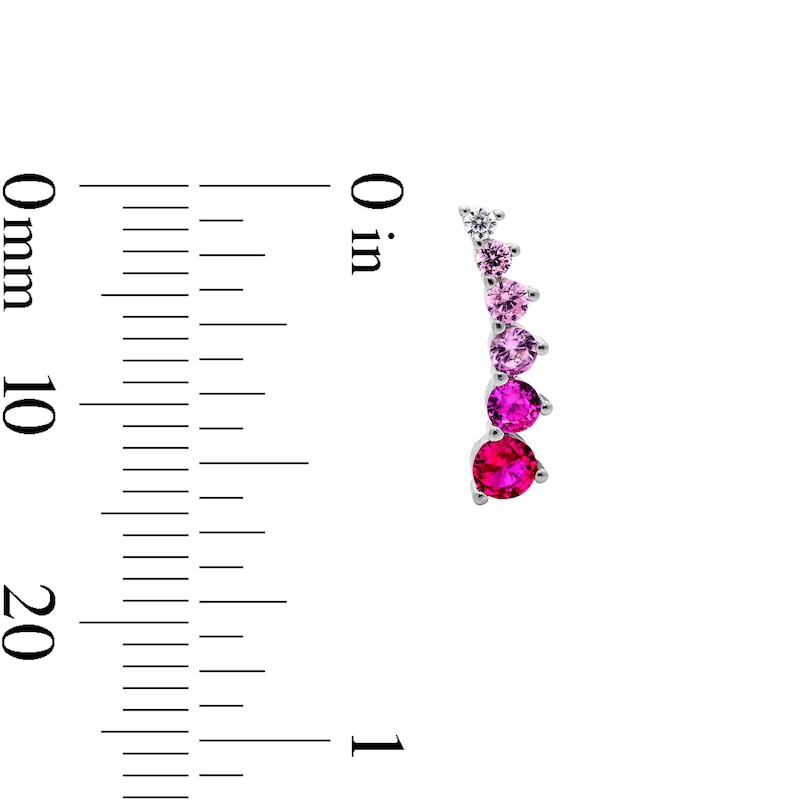 Solid Sterling Silver Red and Pink CZ Crawler Earrings