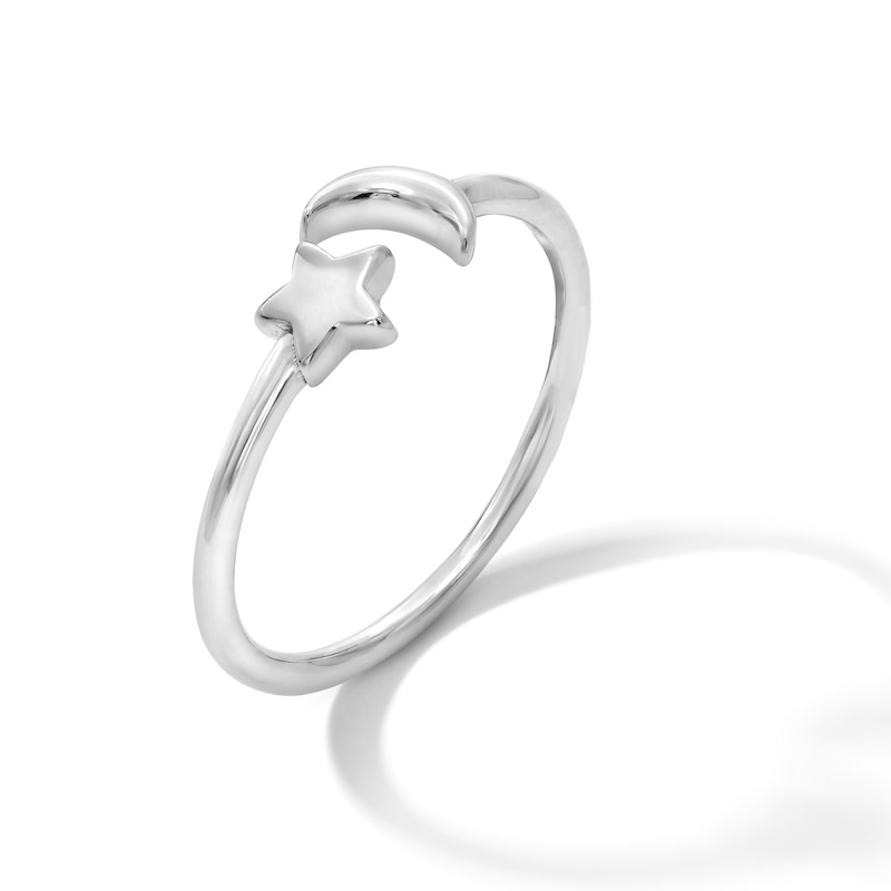 Main Image 2 of Solid Sterling Silver Moon and Star Toe/Midi Ring