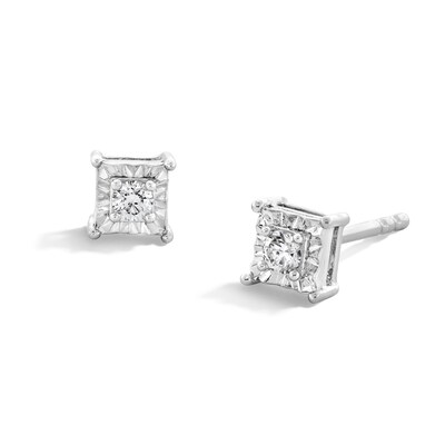 Sterling Silver 1/10 CT. T.W. Lab-Grown Diamond Solitaire Square Studs
