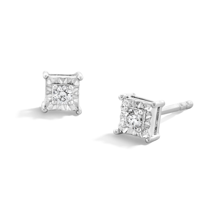 Sterling Silver 1/10 CT. T.W. Lab-Grown Diamond Solitaire Square Studs