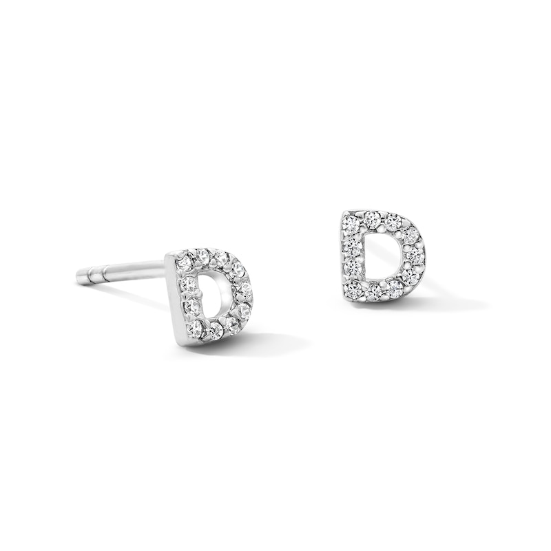 Main Image 1 of Solid Sterling Silver CZ Initial “D” Studs