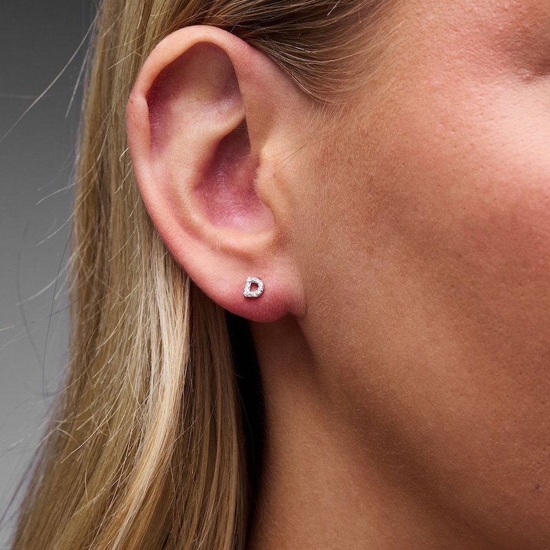 Main Image 2 of Solid Sterling Silver CZ Initial “D” Studs