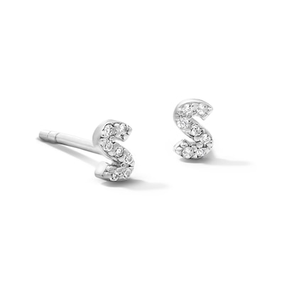 Solid Sterling Silver CZ Initial “S” Studs