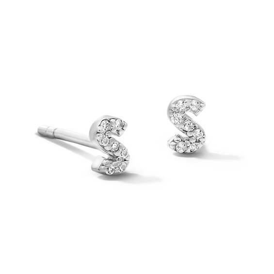 Solid Sterling Silver CZ Initial “S” Studs