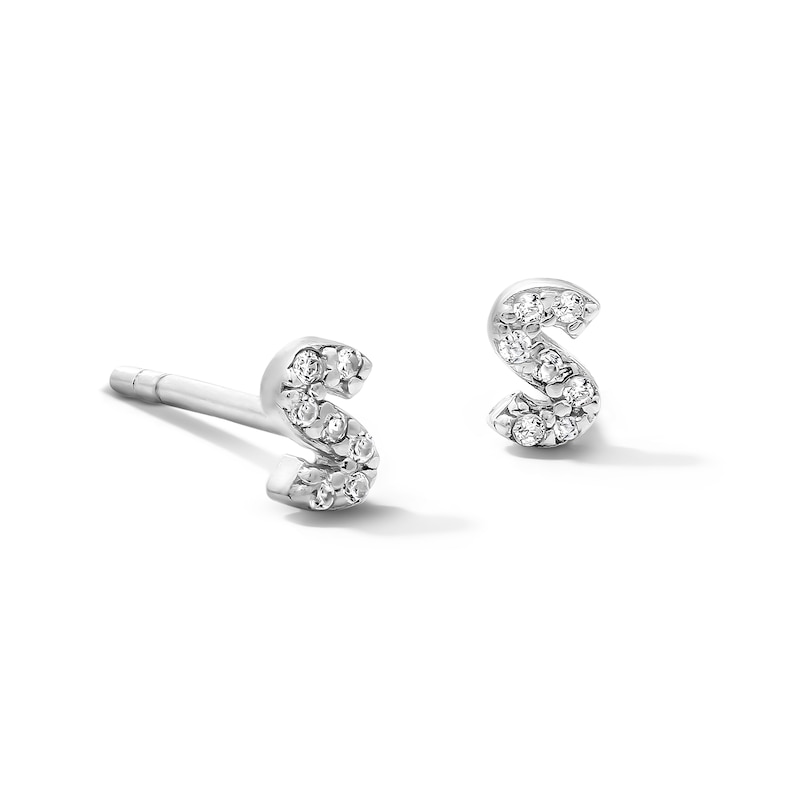 Main Image 1 of Solid Sterling Silver CZ Initial “S” Studs