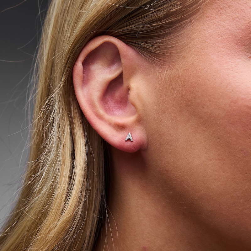 Main Image 2 of Solid Sterling Silver CZ Initial “A” Studs