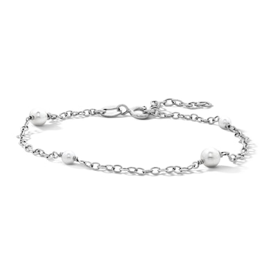 Solid Sterling Silver Mother-of-Pearl Station Bracelet - 6.25" + 1"