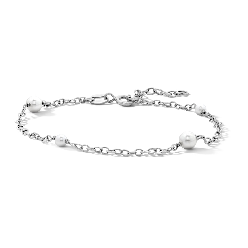 Main Image 1 of Solid Sterling Silver Mother-of-Pearl Station Bracelet - 6.25" + 1"