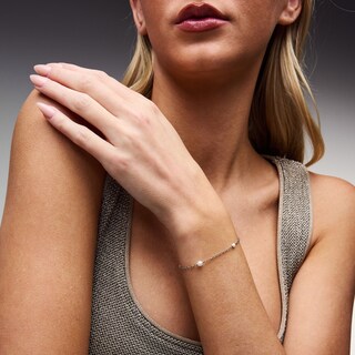 Solid Sterling Silver Mother-of-Pearl Station Bracelet - 6.25" + 1"