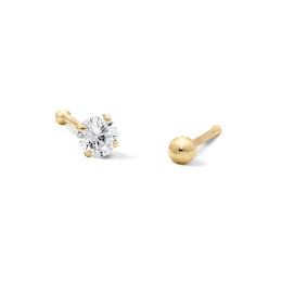 10K Solid Gold CZ and Ball Nose Stud Set - 22G 1/4"