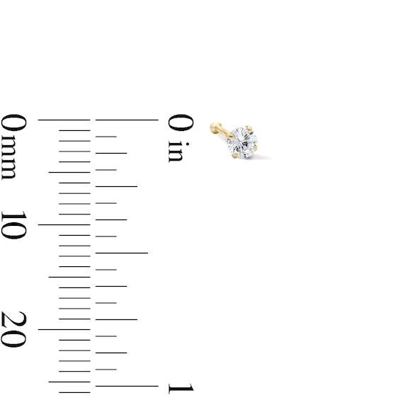 10K Solid Gold CZ and Ball Nose Stud Set - 22G 1/4"