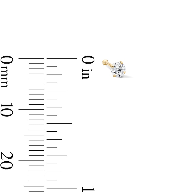 Main Image 2 of 10K Solid Gold CZ and Ball Nose Stud Set - 22G 1/4"