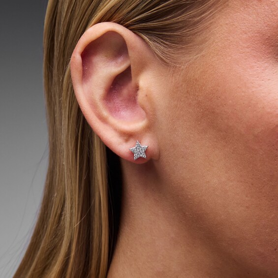 Solid Sterling Silver CZ Pavé Star Studs