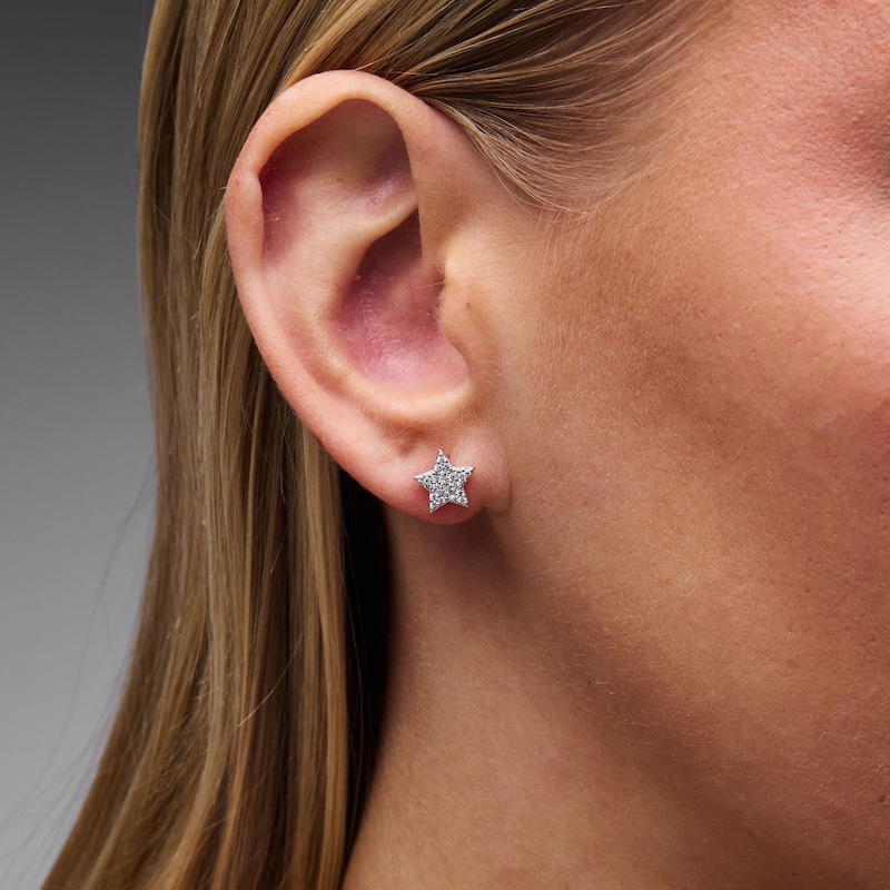 Solid Sterling Silver CZ Pavé Star Studs