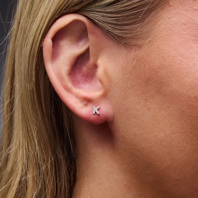 Solid Sterling Silver CZ Initial “K” Studs