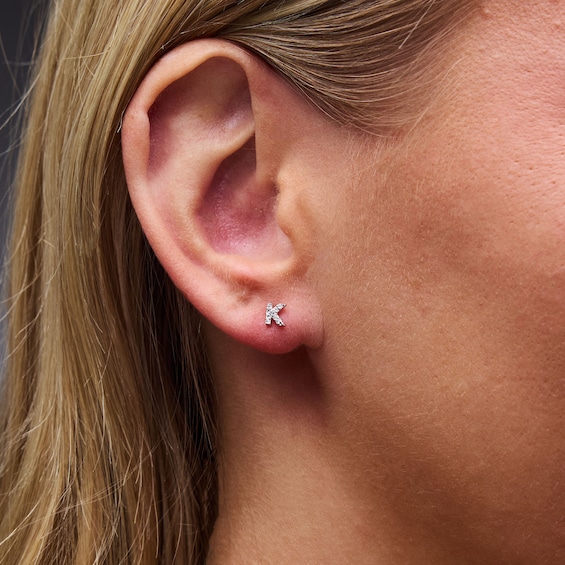 Solid Sterling Silver CZ Initial “K” Studs