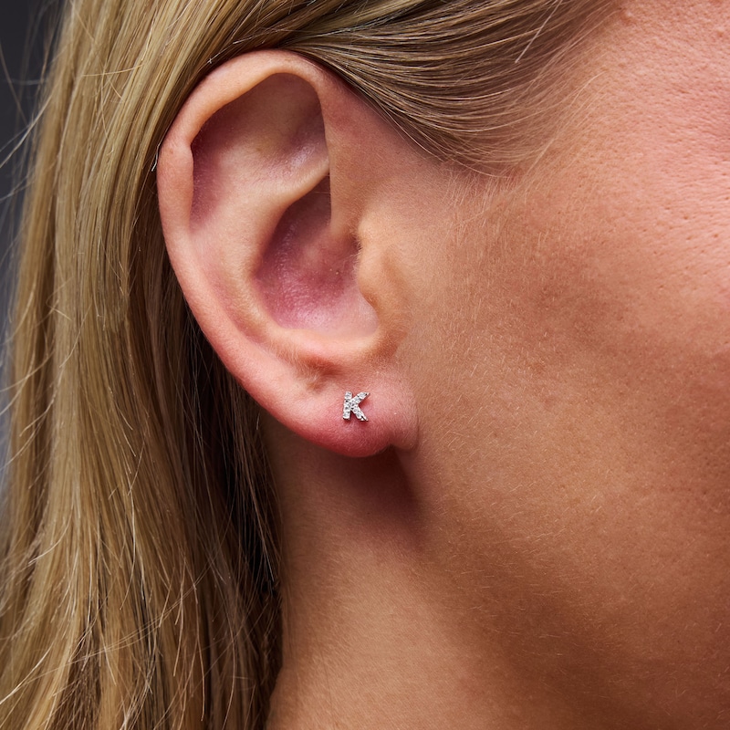 Main Image 2 of Solid Sterling Silver CZ Initial “K” Studs