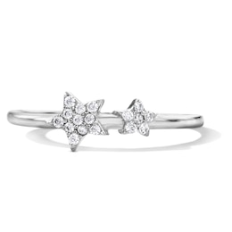 Solid Sterling Silver CZ Stars Ring - Size 7