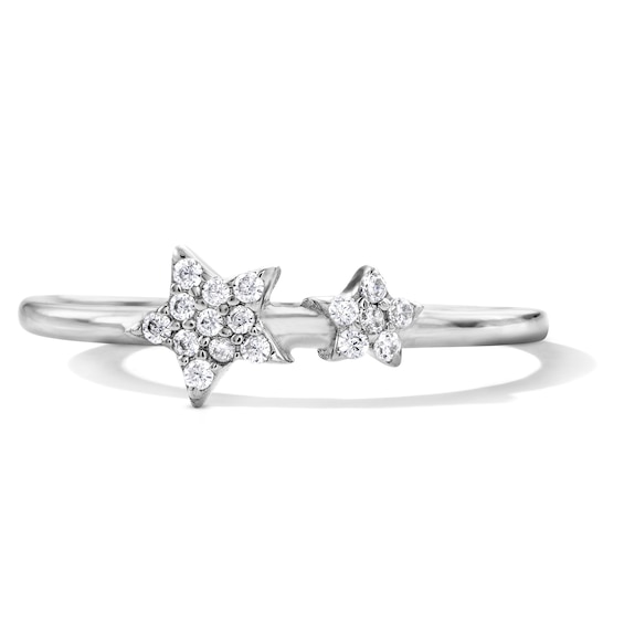 Solid Sterling Silver CZ Stars Ring - Size 7