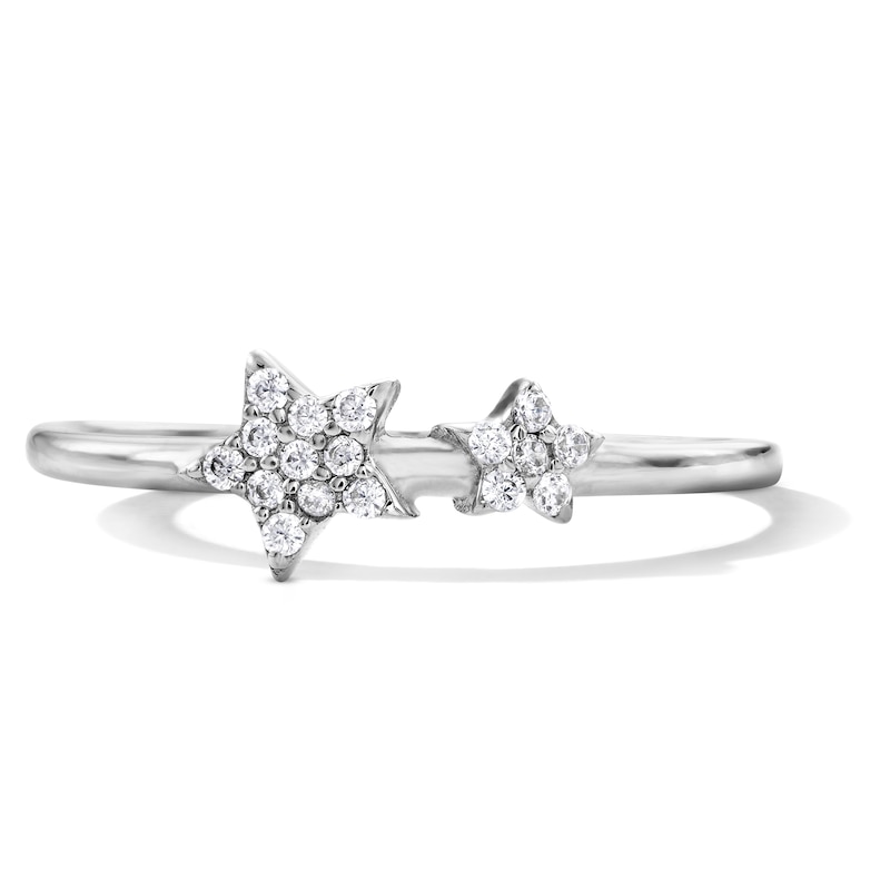 Solid Sterling Silver CZ Stars Ring - Size 7