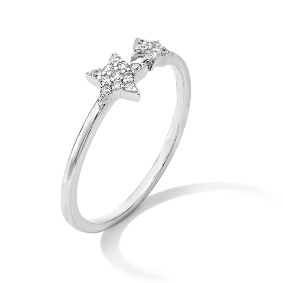 Solid Sterling Silver CZ Stars Ring - Size 7
