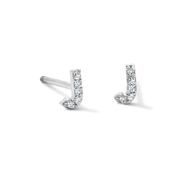 Solid Sterling Silver CZ Initial “J” Studs