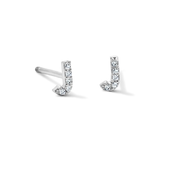 Solid Sterling Silver CZ Initial “J” Studs