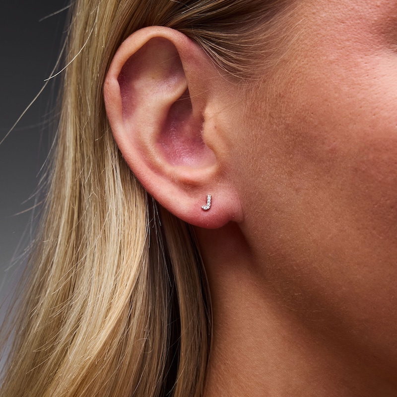 Main Image 2 of Solid Sterling Silver CZ Initial “J” Studs