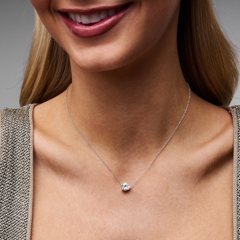 Main Image 2 of Sterling Silver CZ Forzatina Sideways Heart Necklace - 16" + 2"