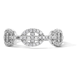 Solid Sterling Silver CZ Link Ring - Size 7