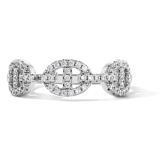 Solid Sterling Silver CZ Link Ring - Size 7