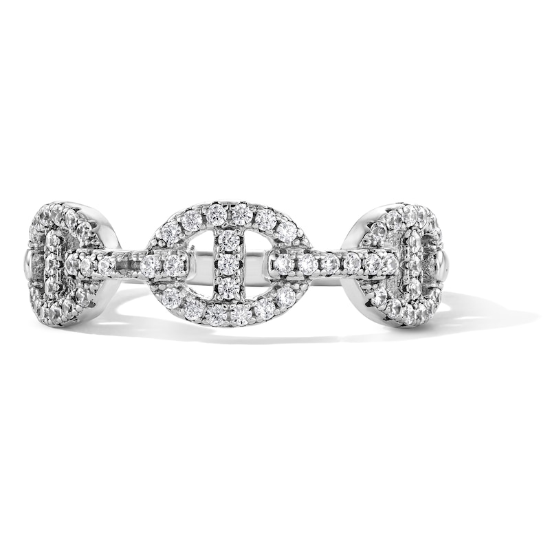 Main Image 1 of Solid Sterling Silver CZ Link Ring - Size 7