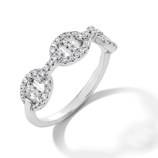 Solid Sterling Silver CZ Link Ring - Size 7