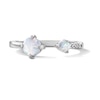 Solid Sterling Silver Lab-Created Opal and CZ Open Ring - Size 7