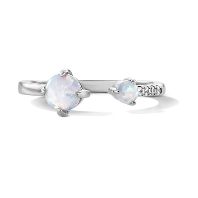 Solid Sterling Silver Lab-Created Opal and CZ Open Ring - Size 7