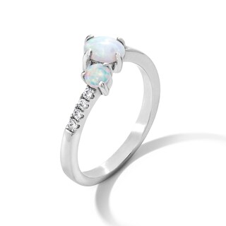 Solid Sterling Silver Lab-Created Opal and CZ Open Ring - Size 7