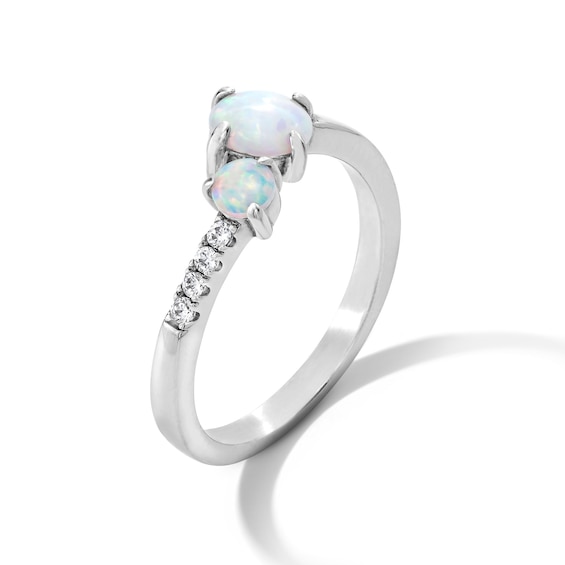 Solid Sterling Silver Lab-Created Opal and CZ Open Ring - Size 7