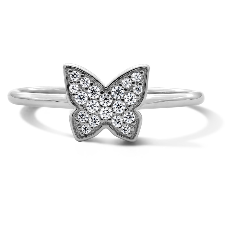 Main Image 1 of Solid Sterling Silver CZ Butterfly Ring - Size 7
