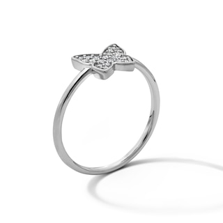 Solid Sterling Silver CZ Butterfly Ring - Size 7