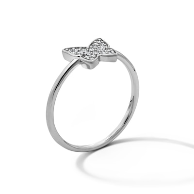 Solid Sterling Silver CZ Butterfly Ring - Size 7