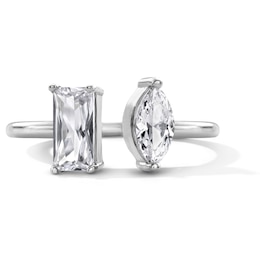 Solid Sterling Silver CZ Baguette and Marquise Open Ring - Size 7