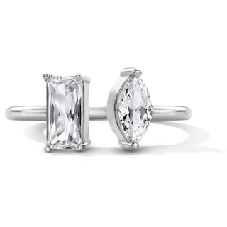 Solid Sterling Silver CZ Baguette and Marquise Open Ring - Size 7