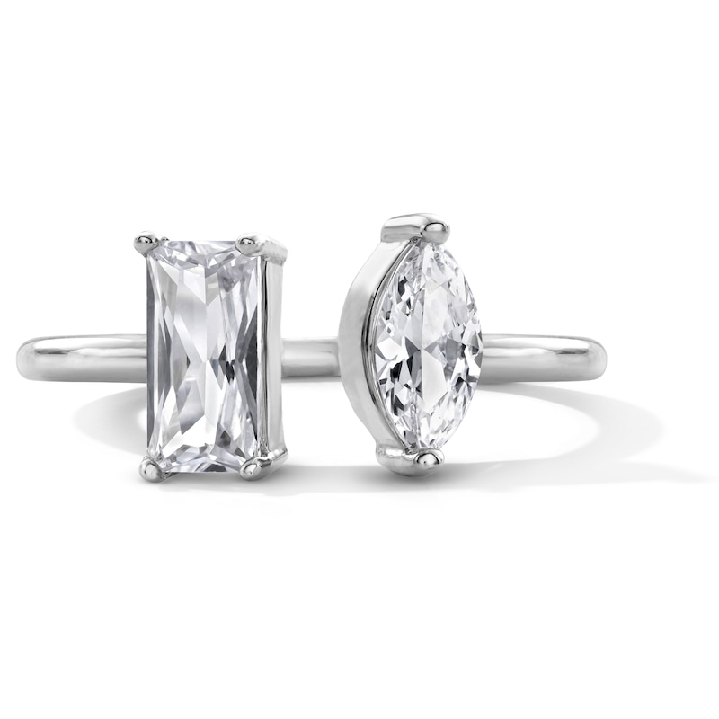 Main Image 1 of Solid Sterling Silver CZ Baguette and Marquise Open Ring - Size 7