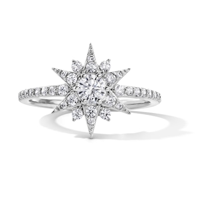 Solid Sterling Silver CZ Sunburst Ring - Size 7