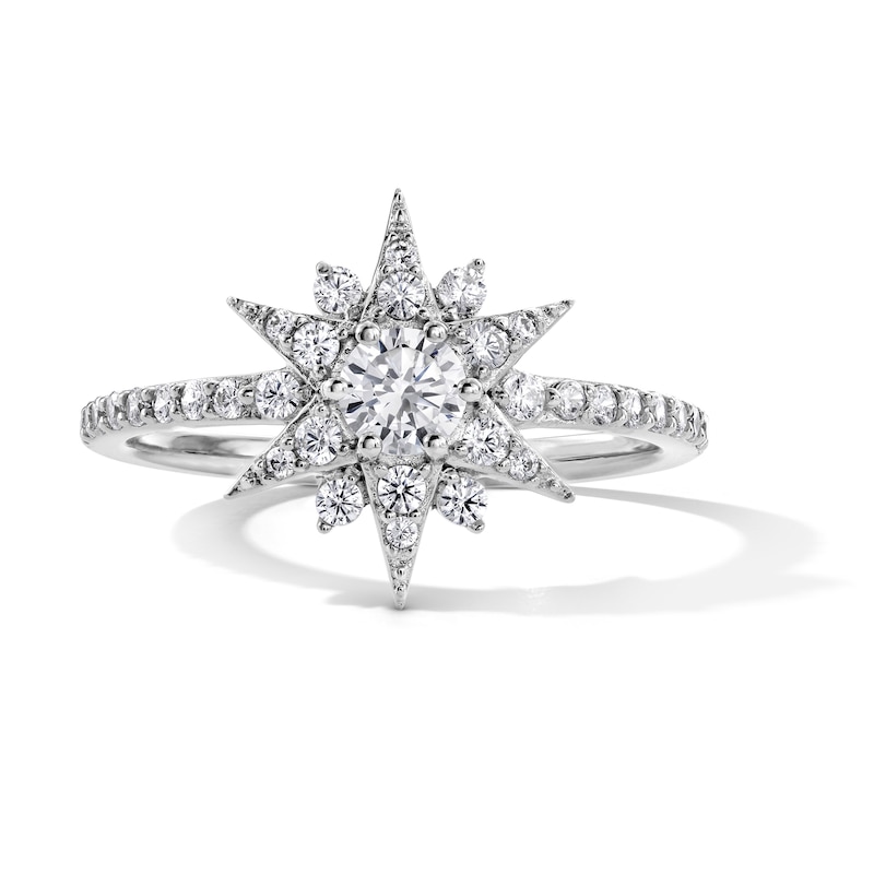 Main Image 1 of Solid Sterling Silver CZ Sunburst Ring - Size 7