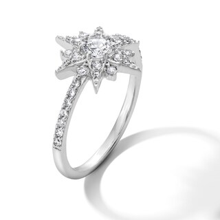 Solid Sterling Silver CZ Sunburst Ring - Size 7