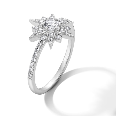 Solid Sterling Silver CZ Sunburst Ring - Size 7