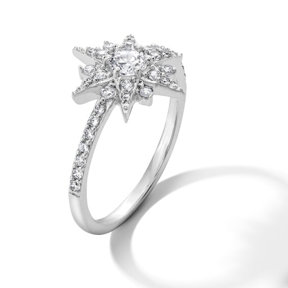 Solid Sterling Silver CZ Sunburst Ring - Size 7