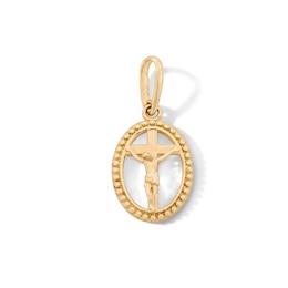 10K Solid Gold Mini Beaded Oval Crucifix Charm