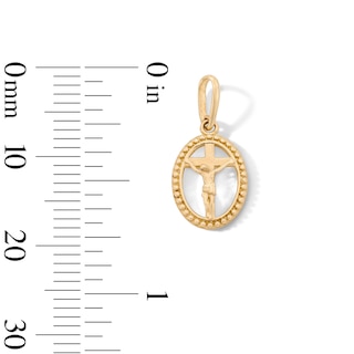 10K Solid Gold Mini Beaded Oval Crucifix Charm